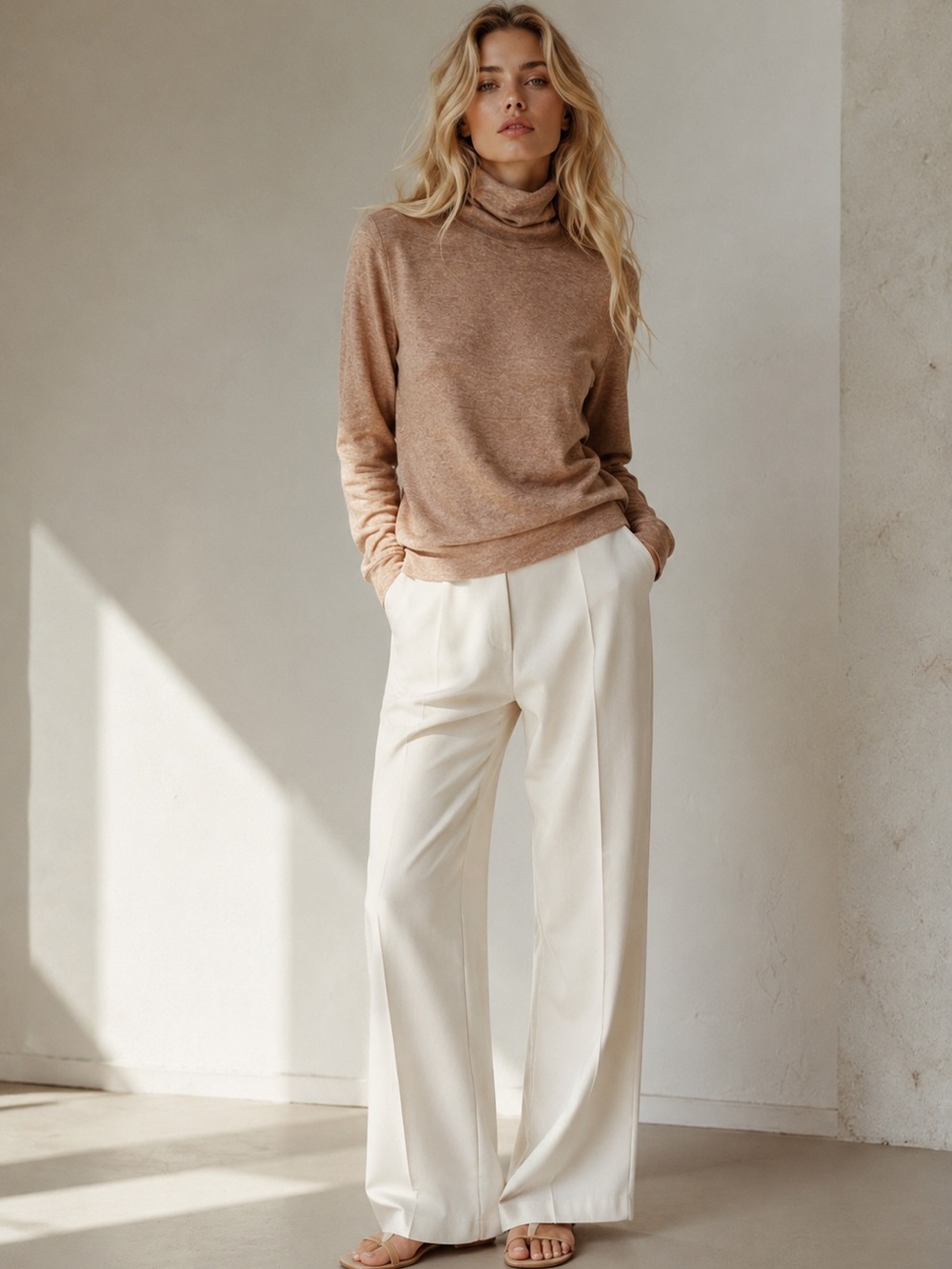 YANA K Nicole Cowlneck Taupe Turtleneck Sweater NWT MSRP $128